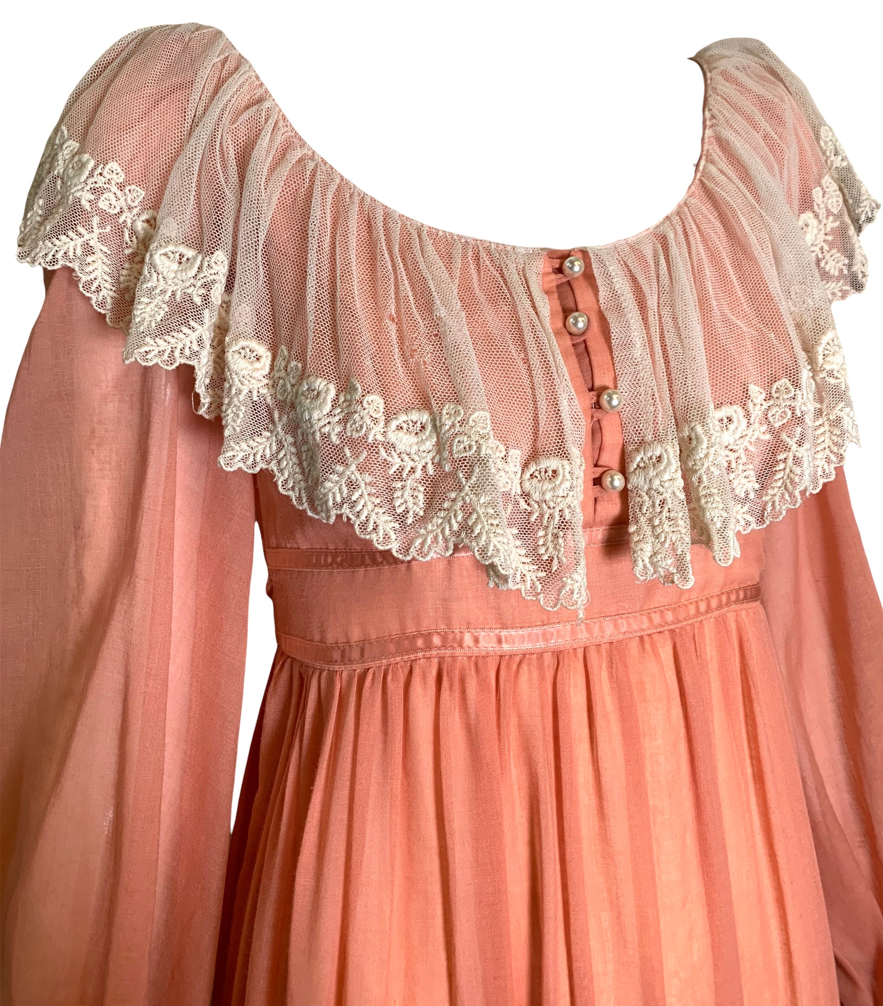 Gunne Sax 70s Salmon Pink Prairie Dress As Is DETAIL 4 of 6