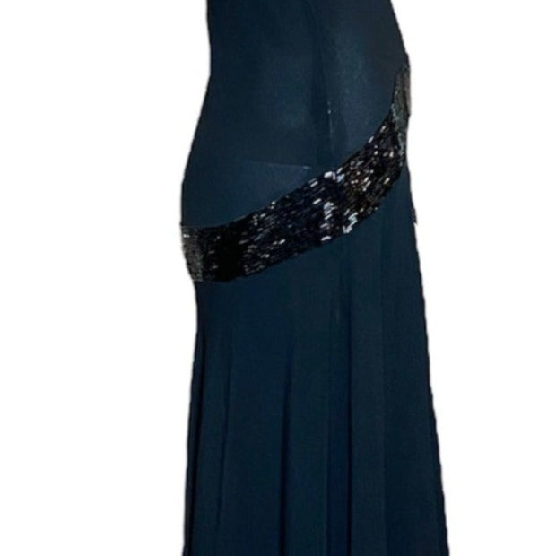 1930s Black Crepe Bias Cut Gown with Beaded Bow  at Hip SIDE 2 of 5