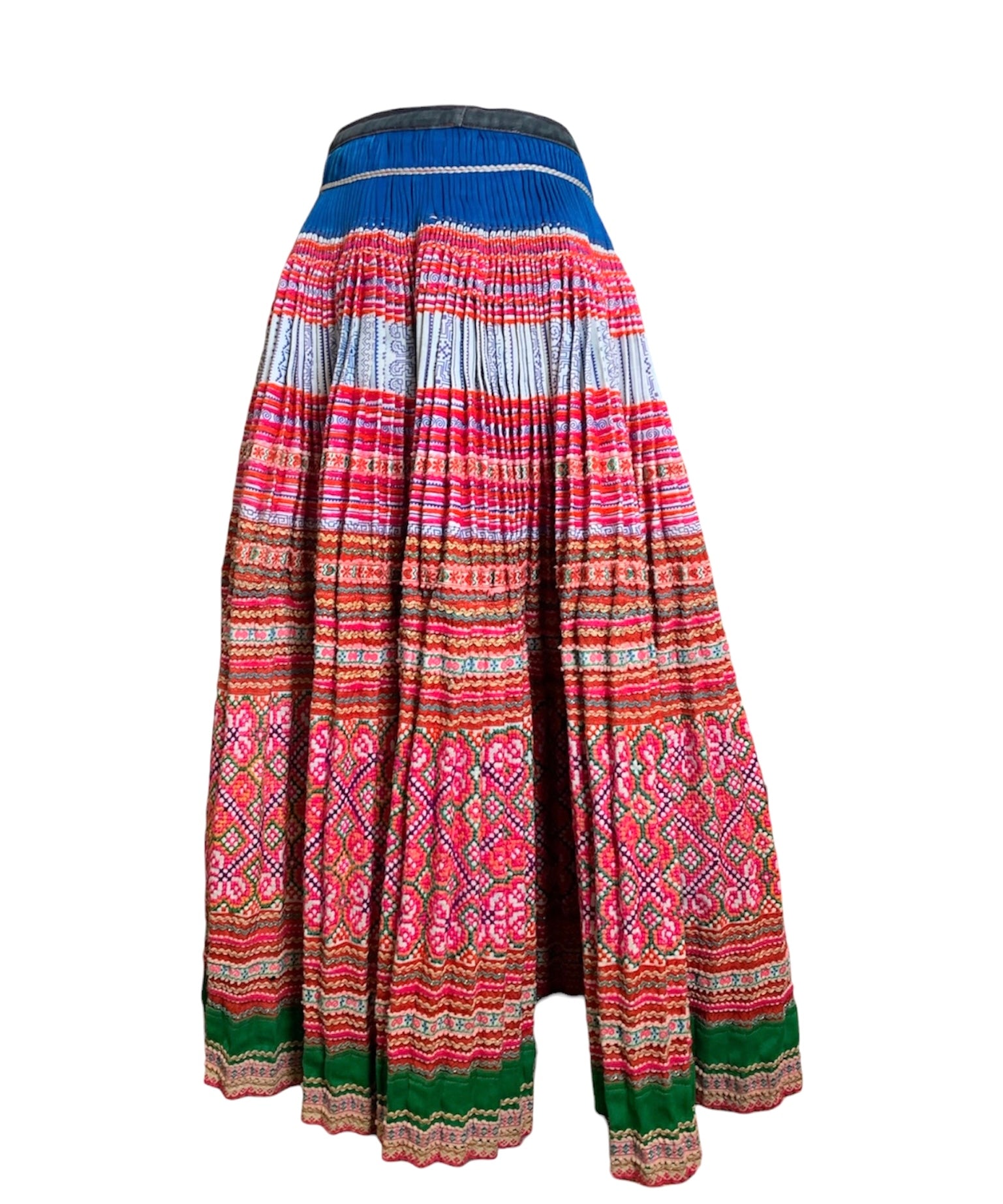 Southeast Asian Hand Embroidered Multi-Color Pleated Patchwork Wrap Skirt, side