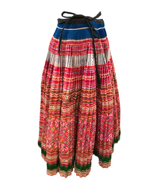 Southeast Asian Hand Embroidered Multi-Color Pleated Patchwork Wrap Skirt, back
