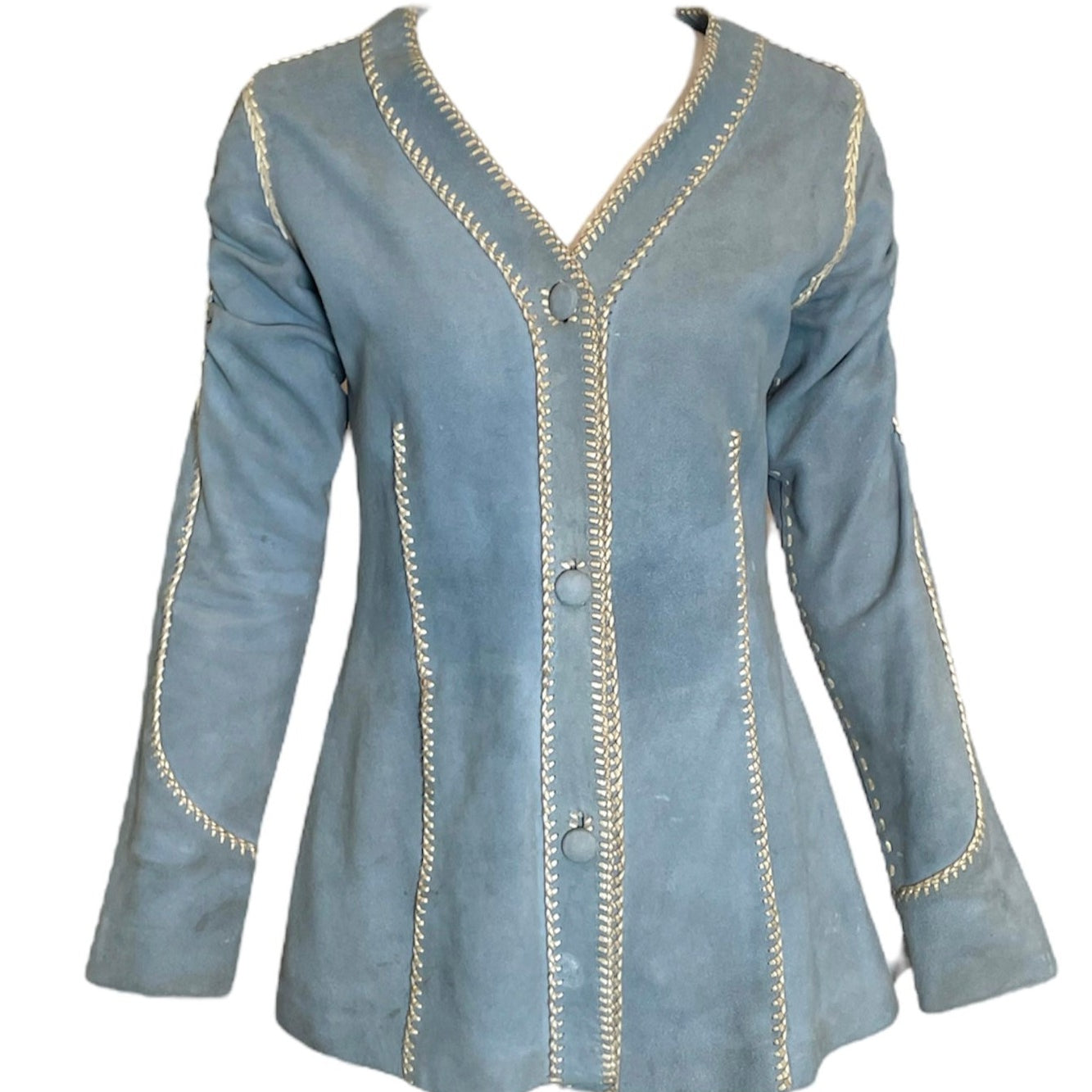 North Beach Leather 70s Baby Blue Suede Whipstitch Jacket