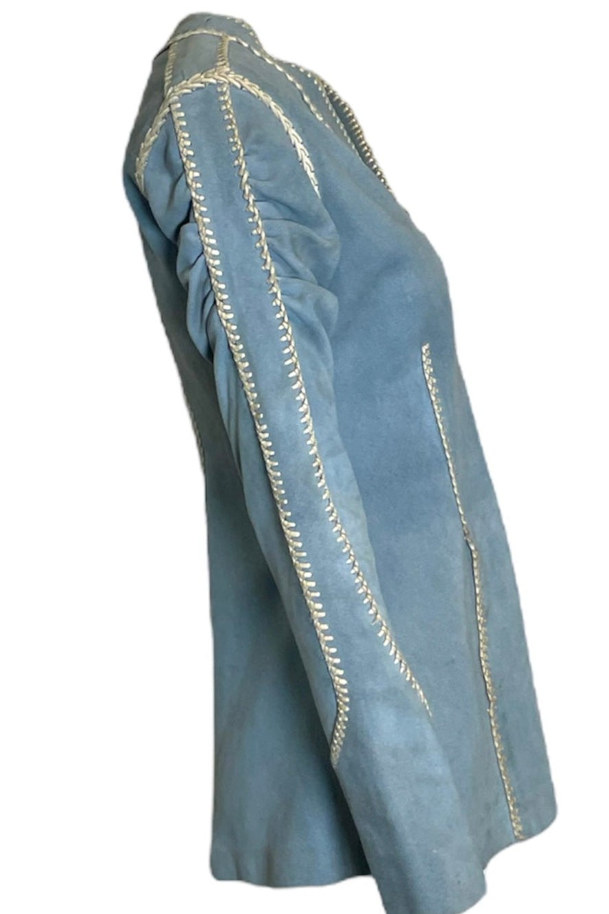 North Beach Leather 70s Baby Blue Suede Whipstitch Jacket, side