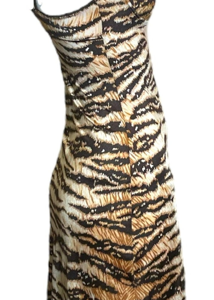 Dolce & Gabbana Y2K Stretchy Tiger Print Slip Dress SIDE 2 of 4