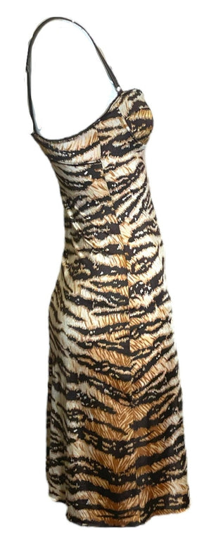 Dolce & Gabbana Y2K Stretchy Tiger Print Slip Dress SIDE 2 of 4
