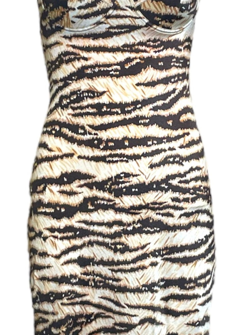 Dolce & Gabbana Y2K Stretchy Tiger Print Slip Dress FRONT 1 of 4