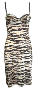 Dolce & Gabbana Y2K Stretchy Tiger Print Slip Dress FRONT 1 of 4