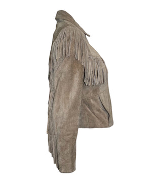 Wilson's 80s Tan  Suede Fringed Cropped  Jacket SIDE 2 of 5
