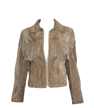 Wilson's 80s Tan  Suede Fringed Cropped  Jacket FRONT 1 of 5