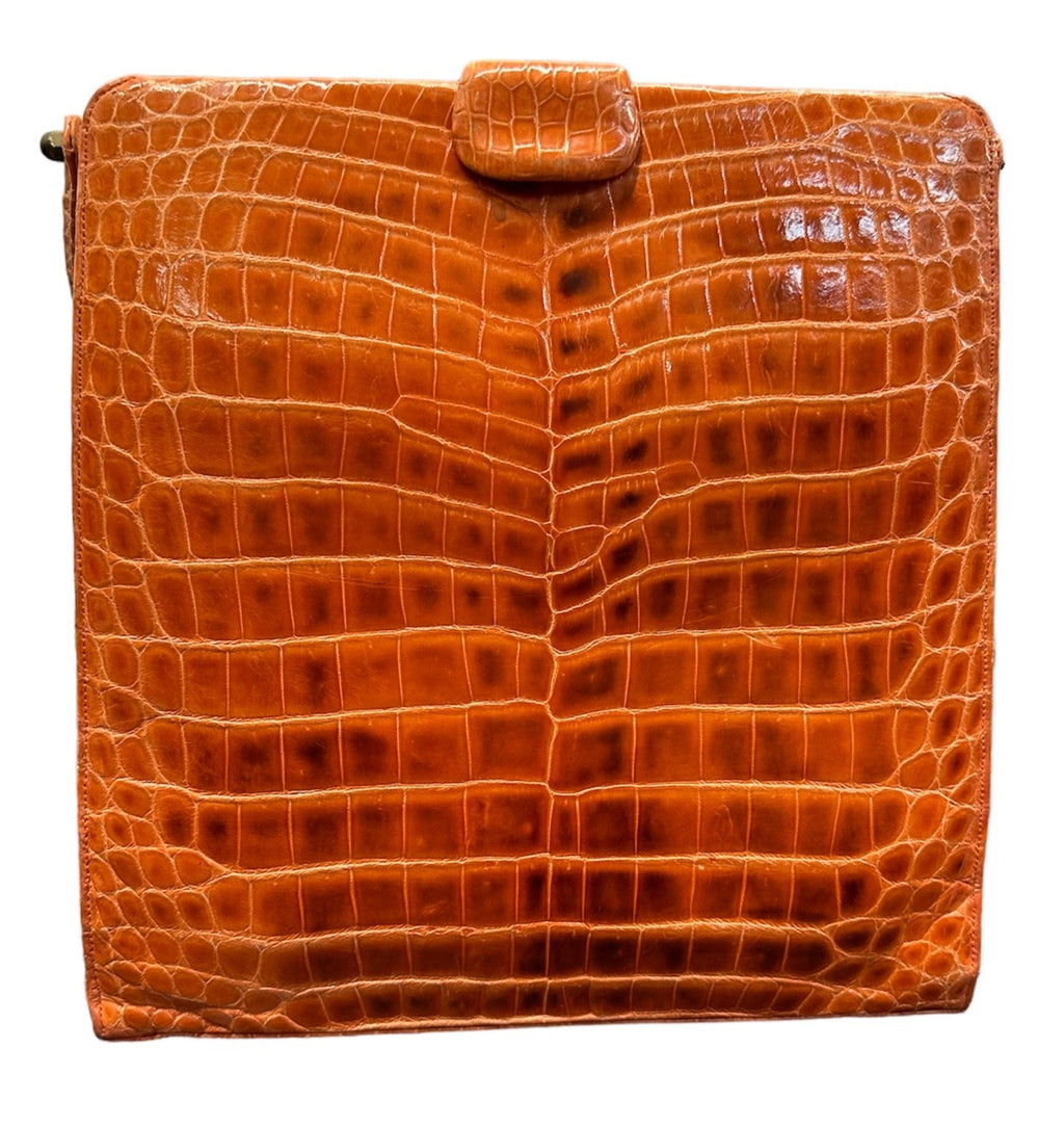 LOUIS FERAUD PARIS. A VINTAGE BROWN CROCODILE HANDBAG. Vintage