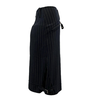  Jean Paul Gaultier 90s Black Pinstripe Skirt with Buckles SIDE 2 of 5