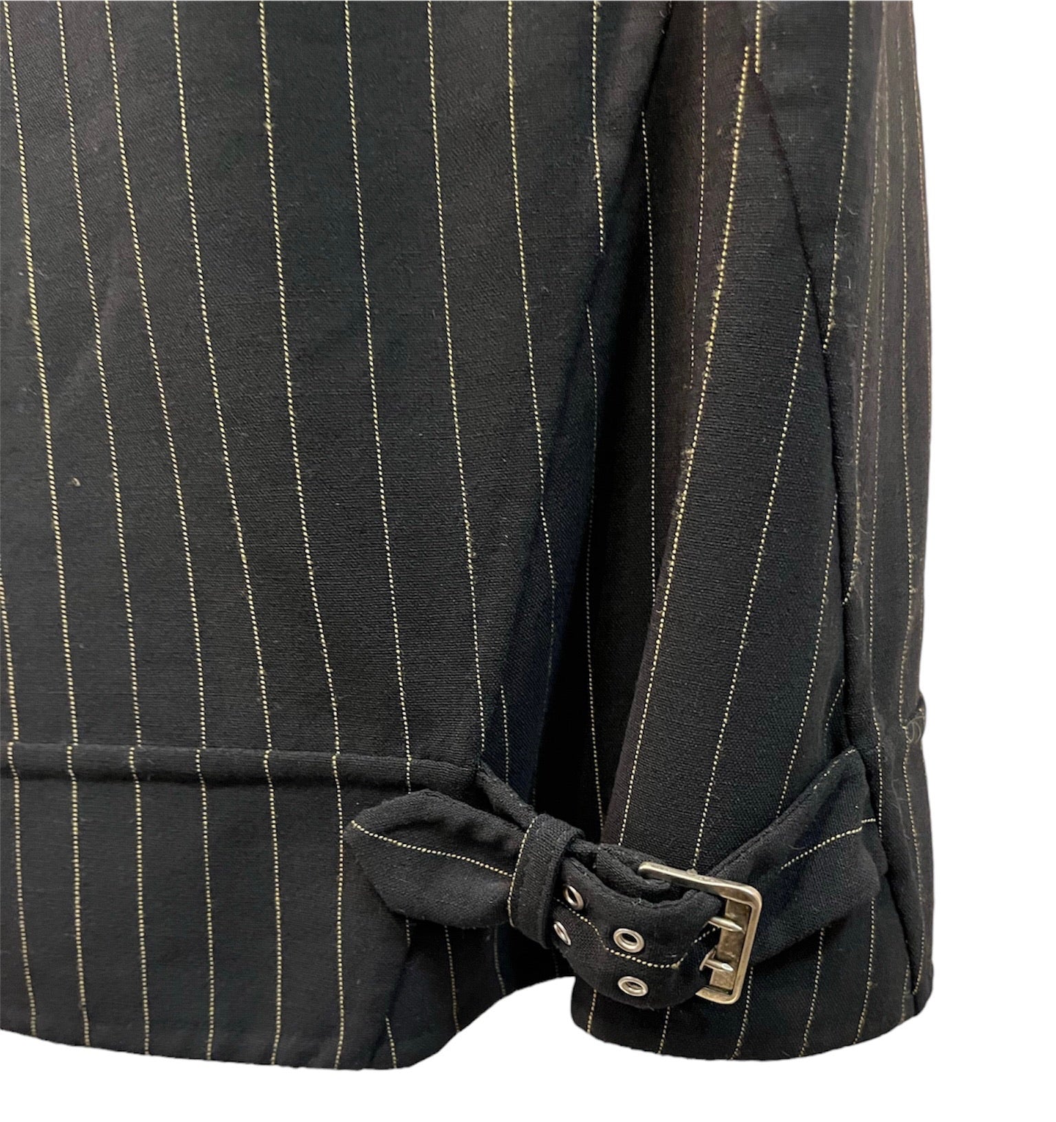  Jean Paul Gaultier 90s Black Pinstripe Skirt with Buckles DETAIL 4 of 5