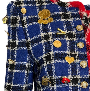  Rena Lange 1990s Wool Blend Patchwork Plaid Suit with Charms DETAIL 5 of 7