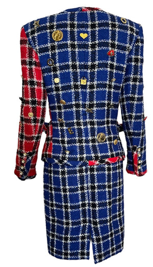   Rena Lange 1990s Wool Blend Patchwork Plaid Suit with Charms BACK 3 of 7