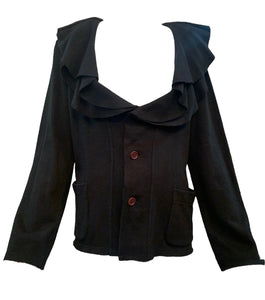 Comme des Garcon 90s Black Knit Ruffled Cardigan FRONT 1 of 5