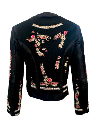 Moschino Early 2000s Embroidered Studded Folk Inspired Cropped Jacket BACK 3 of 6