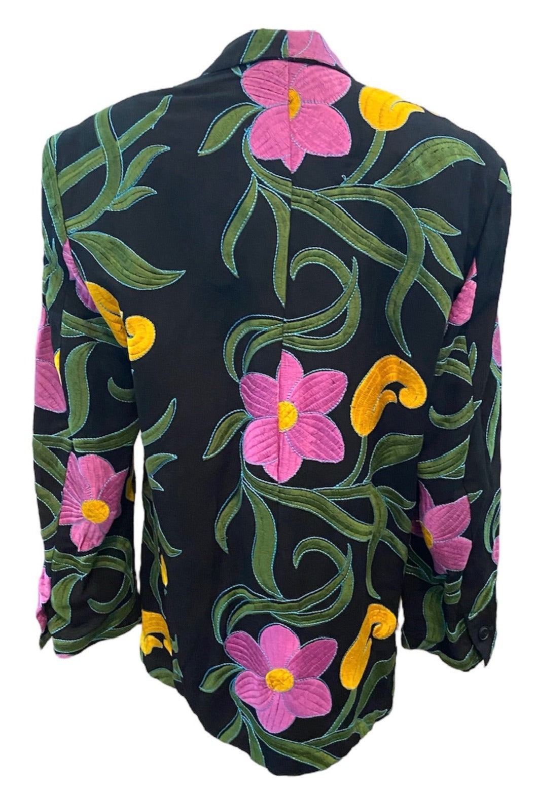 Byblos '80s Oversized Embroidered Linen Floral Blazer BACK  3 of 5