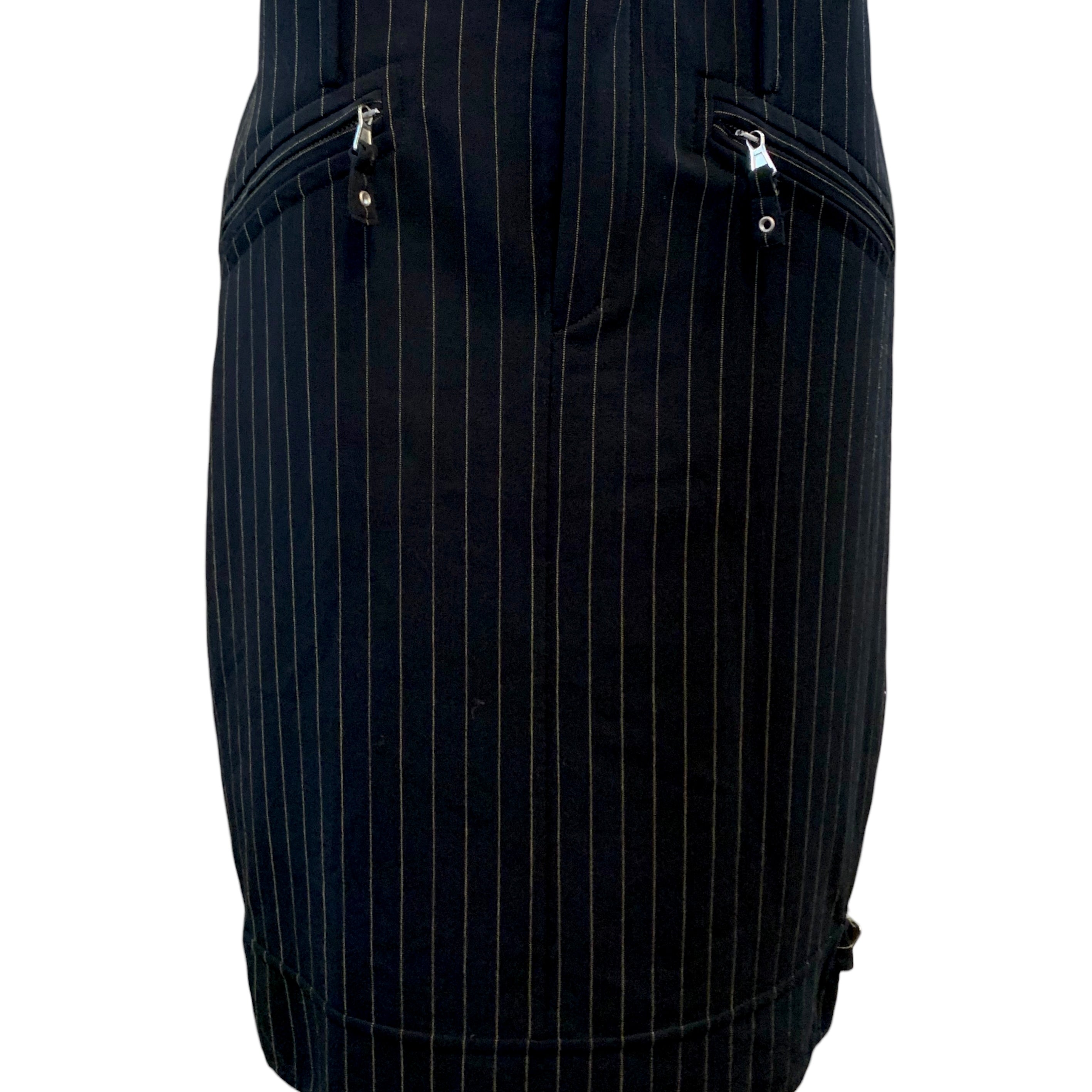  Jean Paul Gaultier 90s Black Pinstripe Skirt with Buckles FRONT 1 of 5