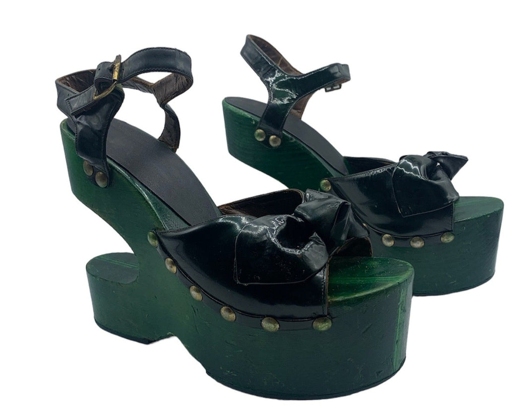Kimel 1970s Green Wood Heel Platform Shoes PAIR 1 of 8