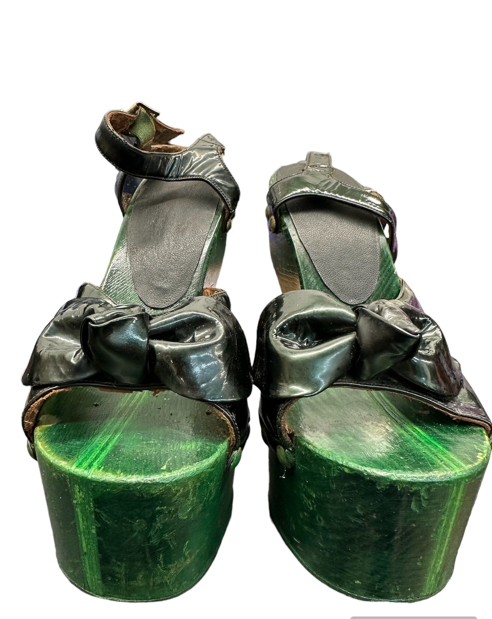 Kimel 1970s Green Wood Heel Platform Shoes FRONT 7 of 8