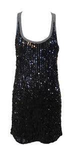 D&G Grey Ribbed Y2K Black Sequin Mini Dress FRONT 1 of 5