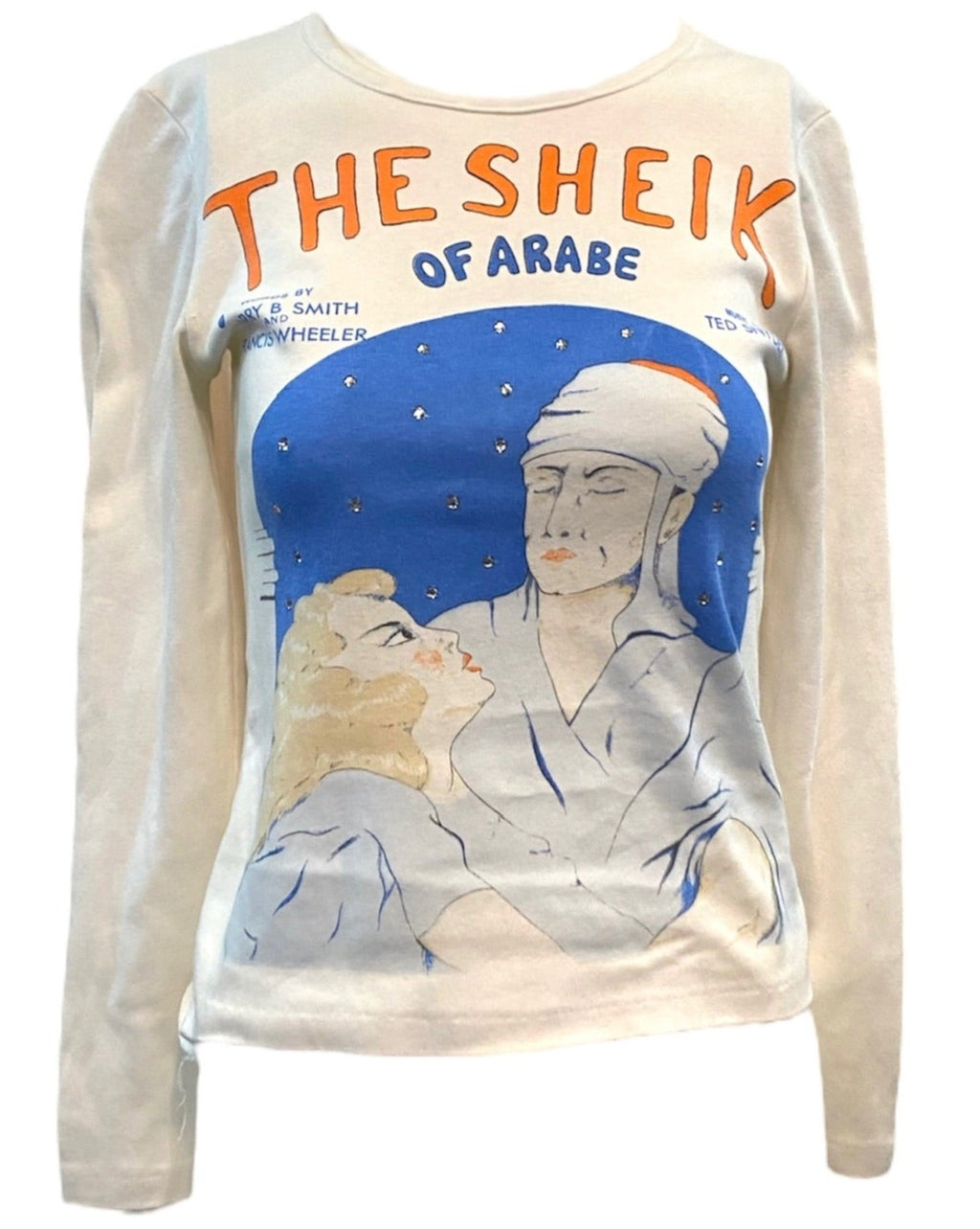  1974 Rudolph Valentino Sheik of Arabe White  Long Sleeve Tee FRONT 1 of 3