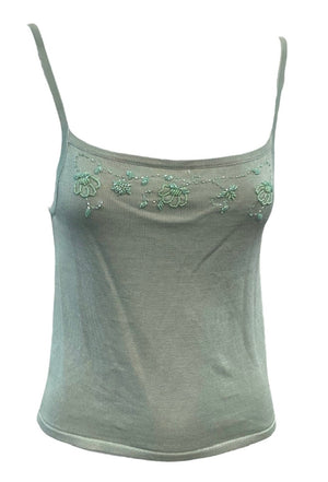 Collette Dinnigan  Y2K Teal Blue Beaded Silk Sweater Set CAMISOLE 3 of 5