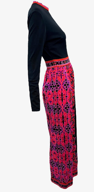 Mr.Dino 1970s Black and Hot Pink Maxi Dress with Fringed Shawl SIDE 3 of 7