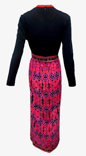 Mr.Dino 1970s Black and Hot Pink Maxi Dress with Fringed Shawl BACK 4 of 7