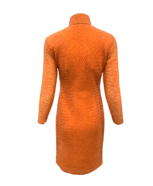 60s Orange Loose Weave Cheongsam Dress with Squiggle Pattern BACK 3 of 5