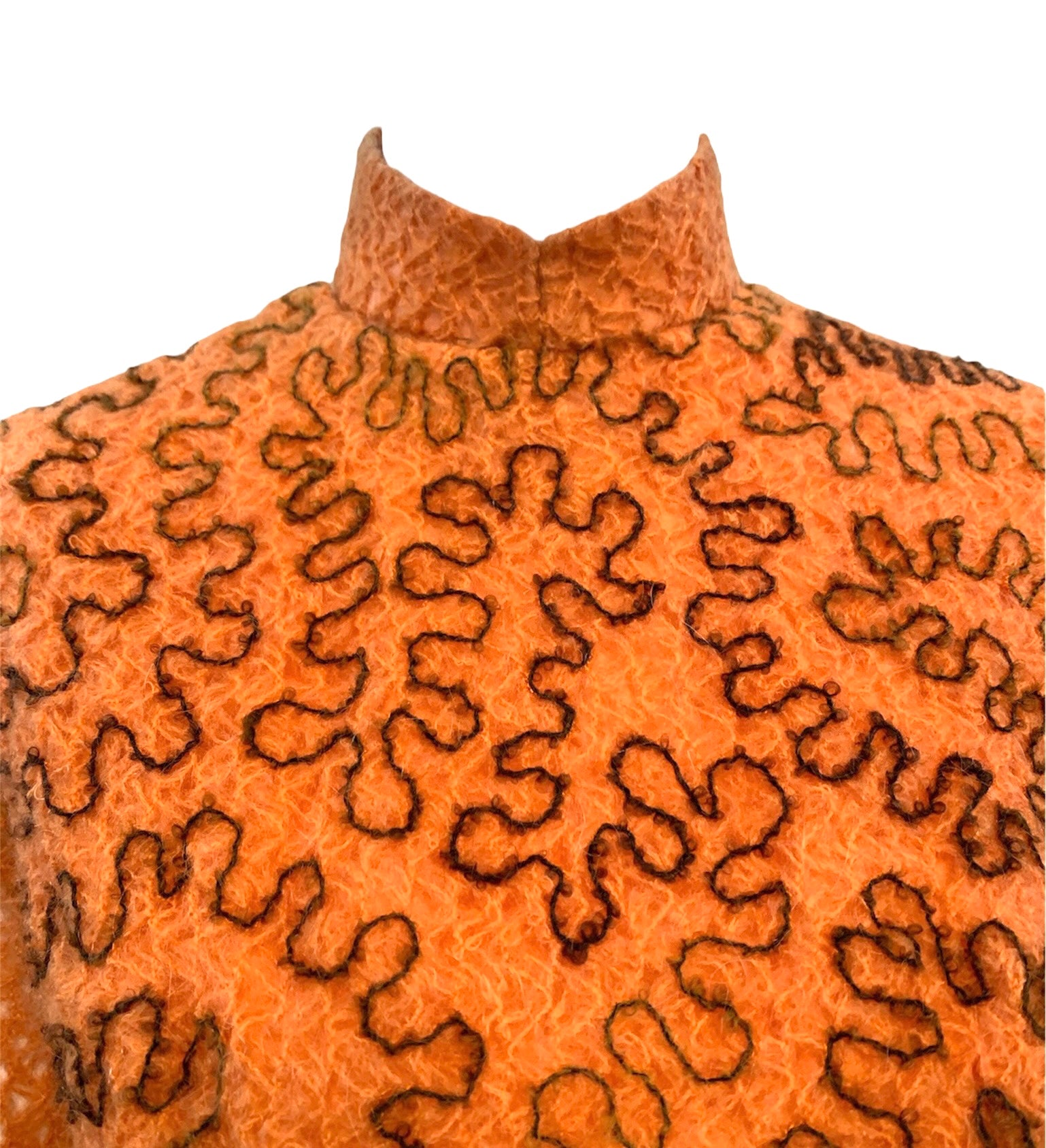 60s Orange Loose Weave Cheongsam Dress with Squiggle Pattern DETAIL 4 of 5