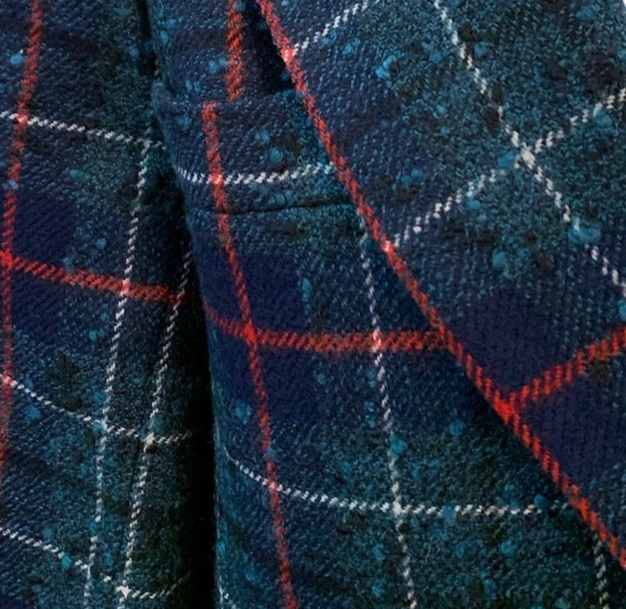 YSL 1980s Cropped Nubby Green Plaid Blazer, detail