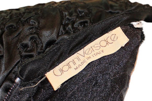 Versace  80s Black Satin Textured Cocktail Sheath Dress LABEL 5 of 5