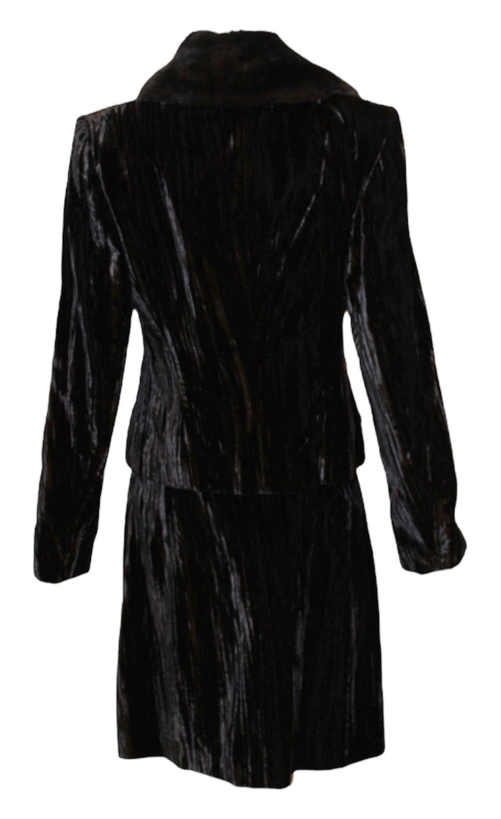  Dolce and Gabbana 90s Black Velvet Skirt Suit With Faux Fur Collar BACK 3 of 6