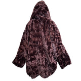 Unlabeled Burgundy Plush  Faux Fur Coat, Back with Hood Up  Burgundy Oversized  Plush  Faux Fur Coat with Convertable Shawl Collar/Hood  HOOD U P BACK 4 of 5