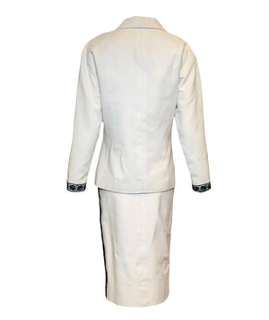 Chanel 90s White Cotton Pique Suit with Black Lace Trim BACK 3 of 7
