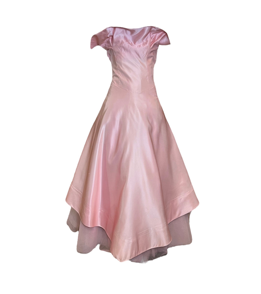 Arnold Scaasi  80s  Pink Satin Strapless Gown with Tulle Underskirt FRONT 1 of 5 