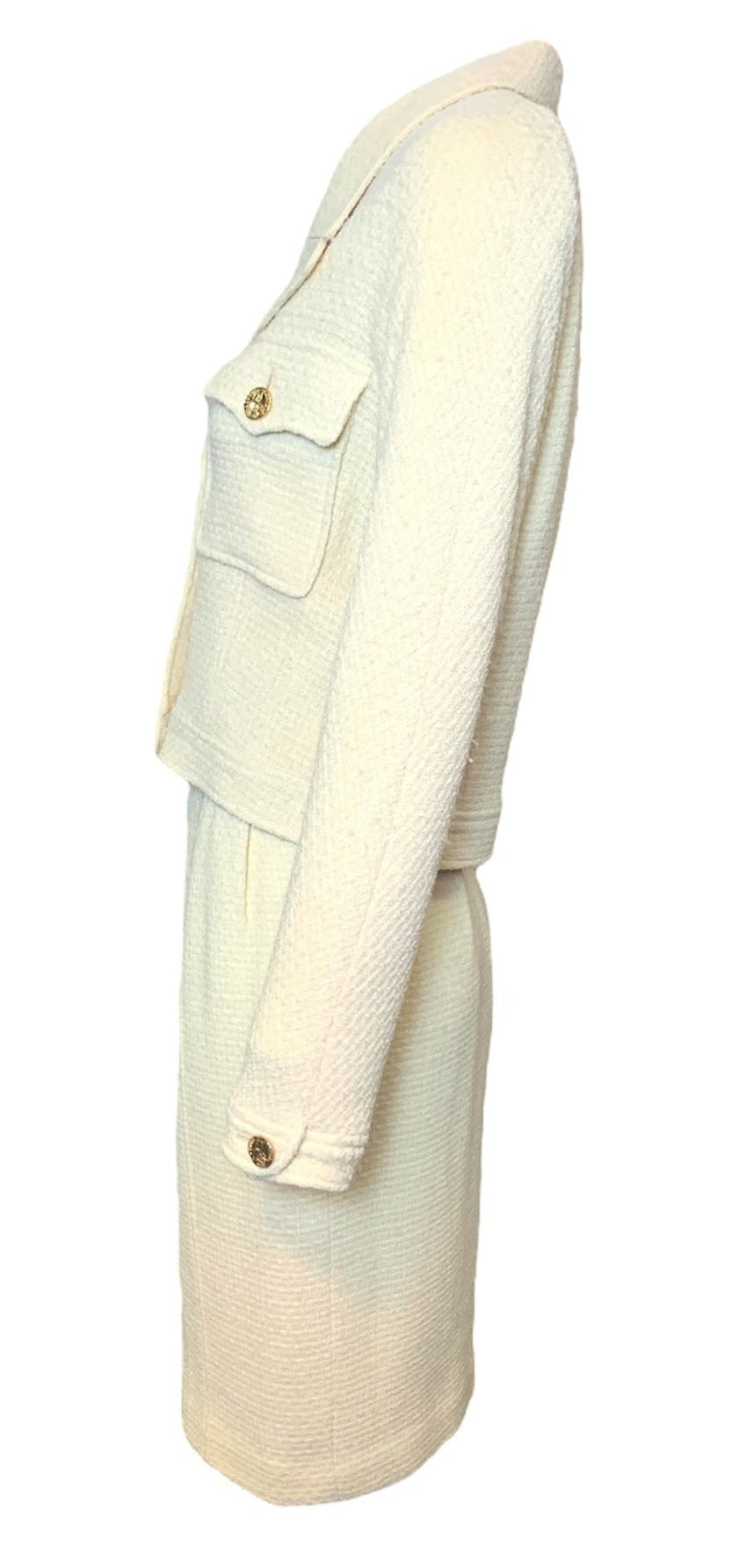  Chanel 90s Pale Yellow Nubby Wool Suit SIDE 2 of 8