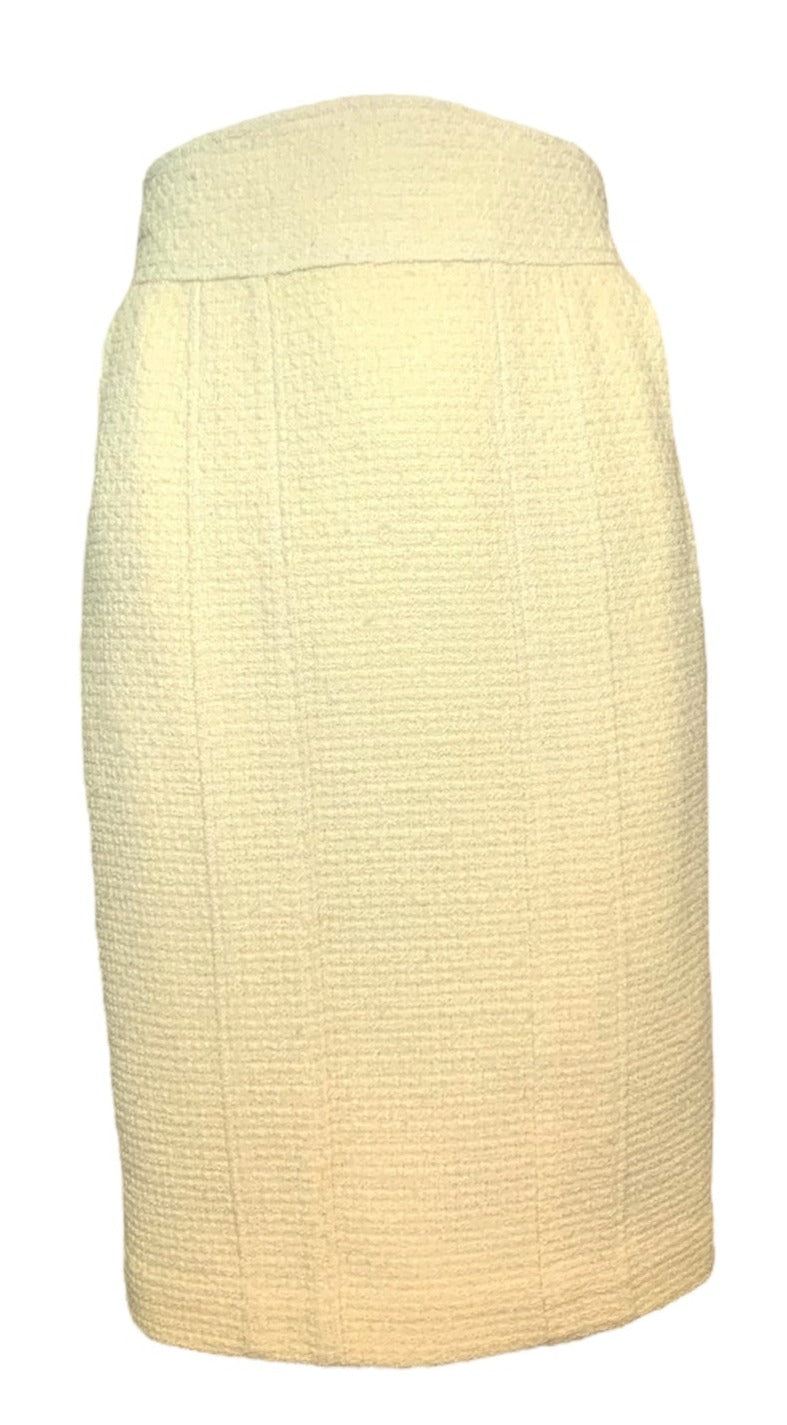  Chanel 90s Pale Yellow Nubby Wool Suit SKIRT 5 of 8