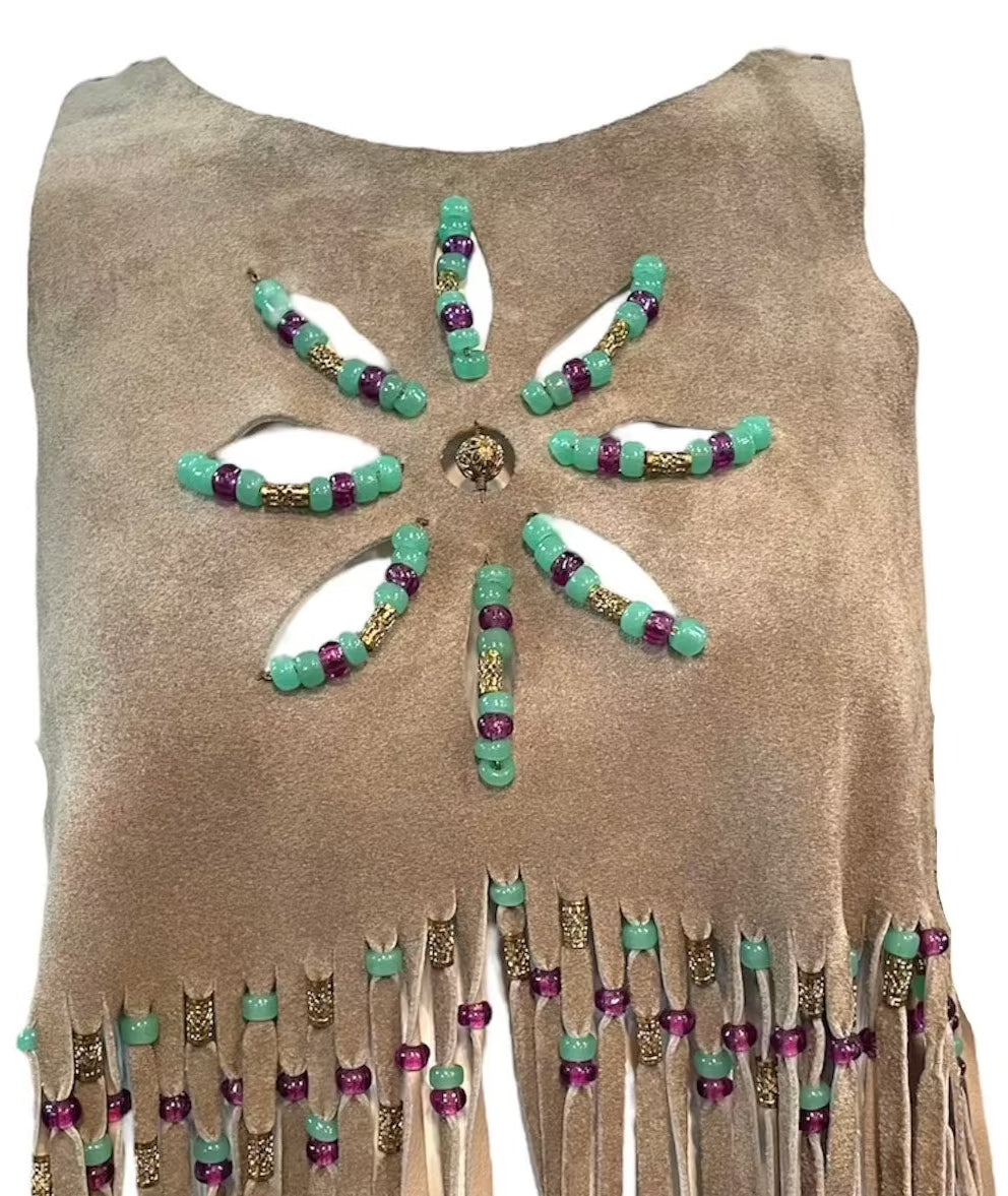 Geriranne Raphael 60s Handmade Suede Fringed Pullover Top with Bead Detail DETAIL 4 of 7
