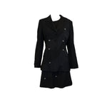 Moschino Cheap and Chic 90s Black Patchwork Dress Ensemble with Rhinestone Numbers FRONT 1 of 8