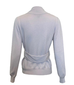  Louis Vuitton 2000s Dove Grey Cashmere Cardigan Sweater with Self Belt BACK 3 of 4