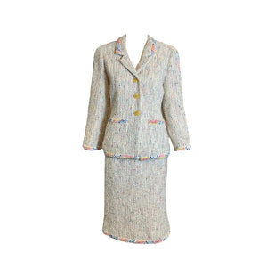 Chanel 2000s Ivory Tweed Rainbow Confetti Skirt Suit FRONT 1 of 8