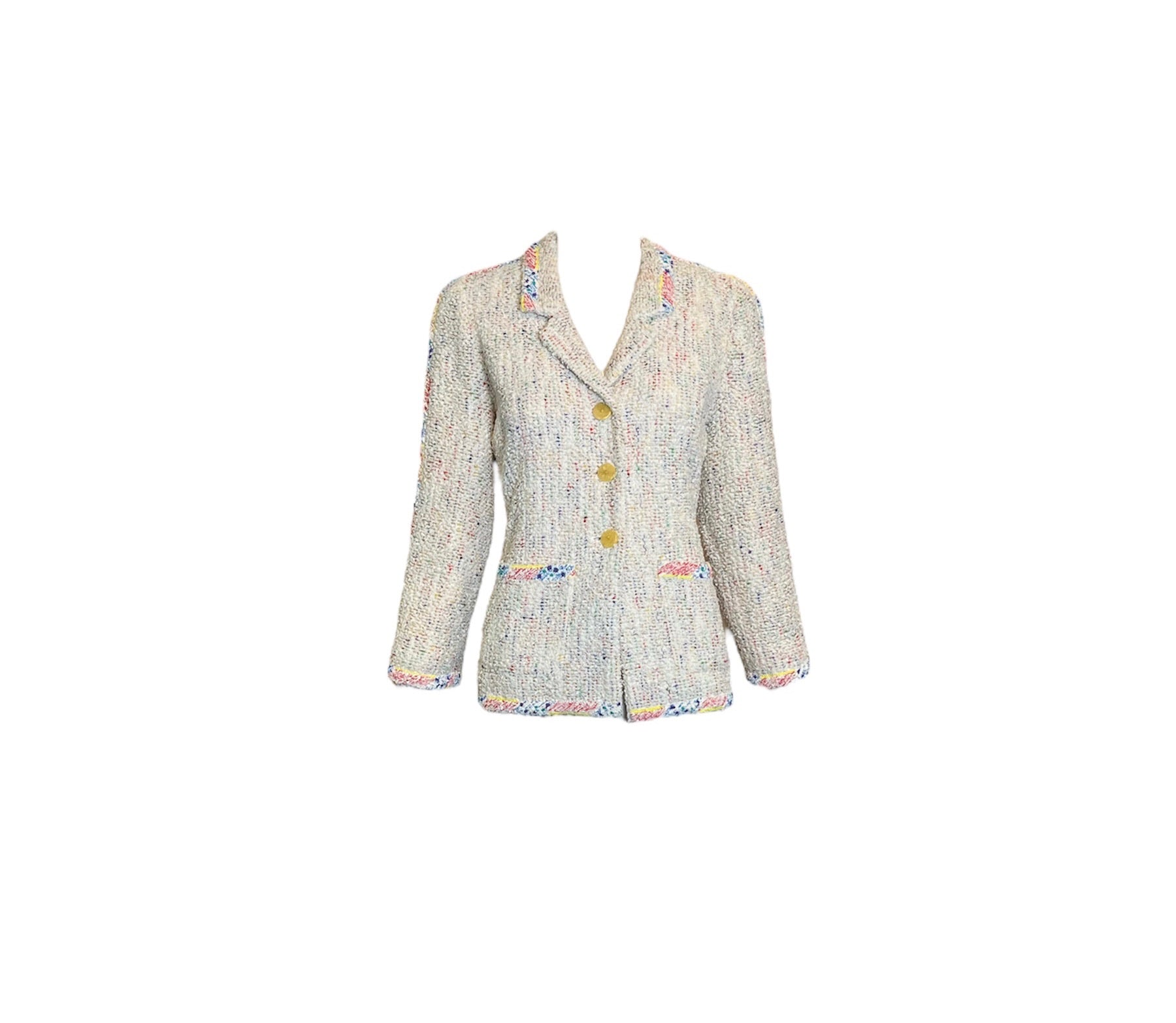 Chanel 2000s Ivory Tweed Rainbow Confetti Skirt Suit JACKET FRONT 3 of 8