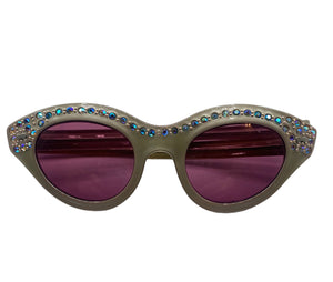 50s Grey Cats Eye Rhinestone Pink Lens Sunglasses FRONT 1 of 4