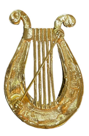 YSL 80s Gold Tone Lyre Brooch BACK 2 of 3
