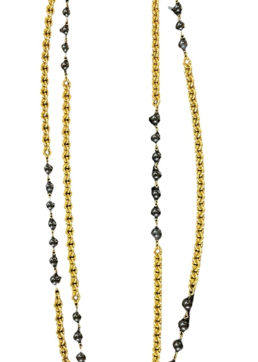  Chanel Gold 1984 Toned Black Bead Two Strand Necklace FULL LENGTH 1 of 3