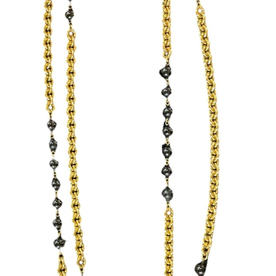  Chanel Gold 1984 Toned Black Bead Two Strand Necklace FULL LENGTH 1 of 3