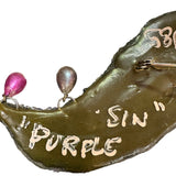 Andrew Logan  "Purple Sin" 1985 Assemblage Glitter Feather  Brooch NAME 4 of 5