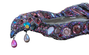 Andrew Logan "Purple Sin" 1985 Assemblage Glitter Feather Brooch, detail
