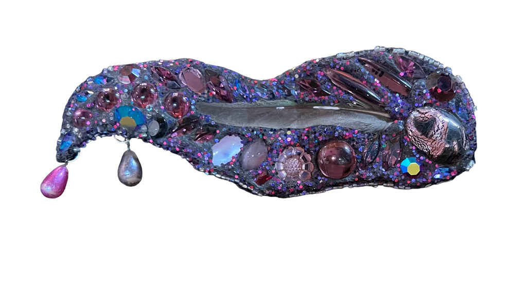 Andrew Logan "Purple Sin" 1985 Assemblage Glitter Feather Brooch